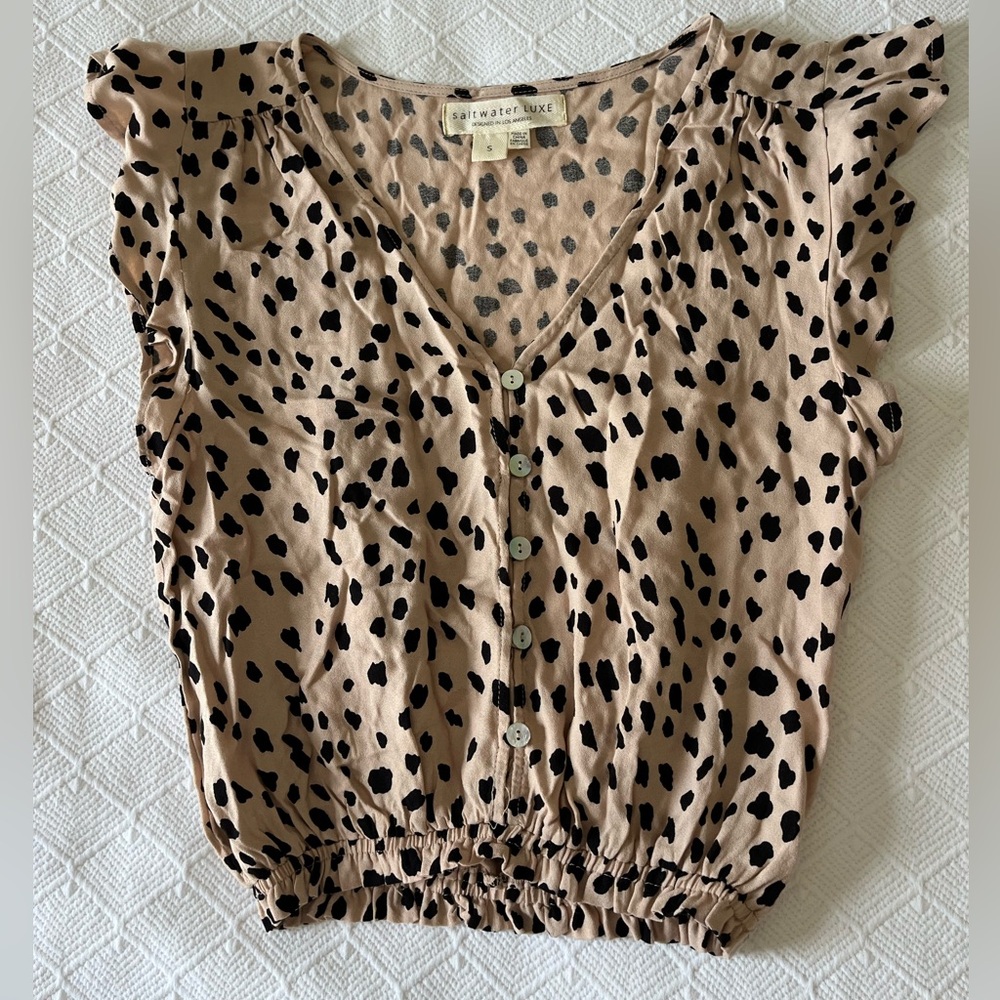 Saltwater Luxe Spotted Beige Button-Up Women's Top